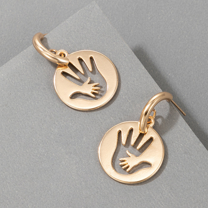 Gold palm earrings personality geometric hollow earrings