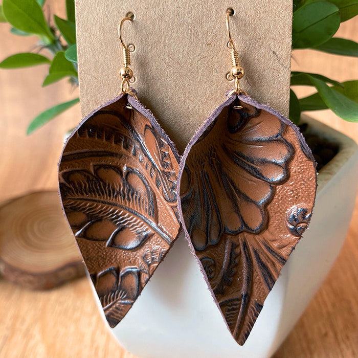 Vintage Leaf Earrings with Simple and Elegant Leather Design