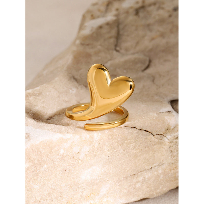 Unique 18K Gold Plated Stainless Steel Ring with Wavy Pattern