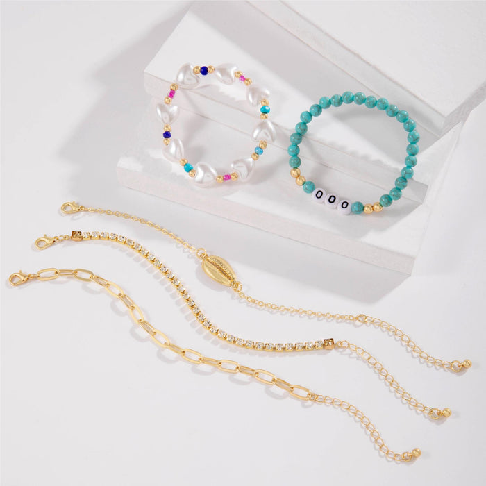 Starfish and Turquoise Bracelet Set - Six-Piece Beach Style Jewelry