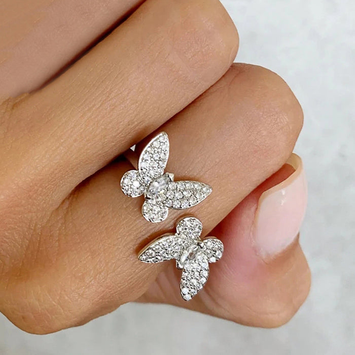 Women's butterfly opening adjustable ring