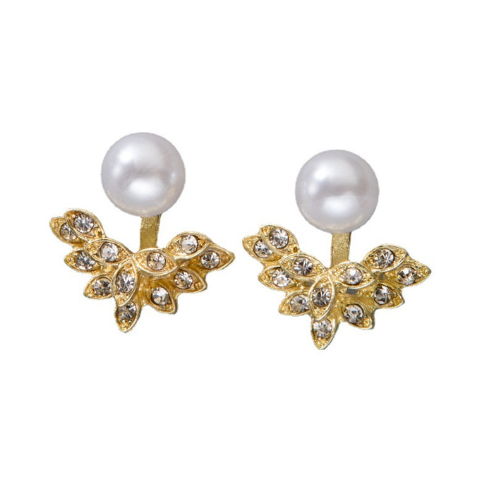 Bow imitation pearl diamond earrings niche front and back earrings