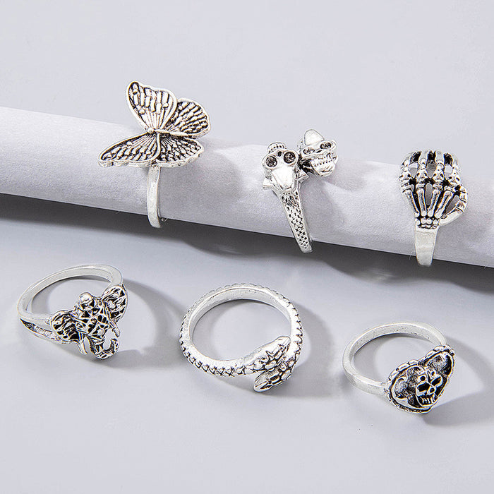 Dark Butterfly Scorpion Skull Ring Set - Punk Hip-Hop Six-Piece Set