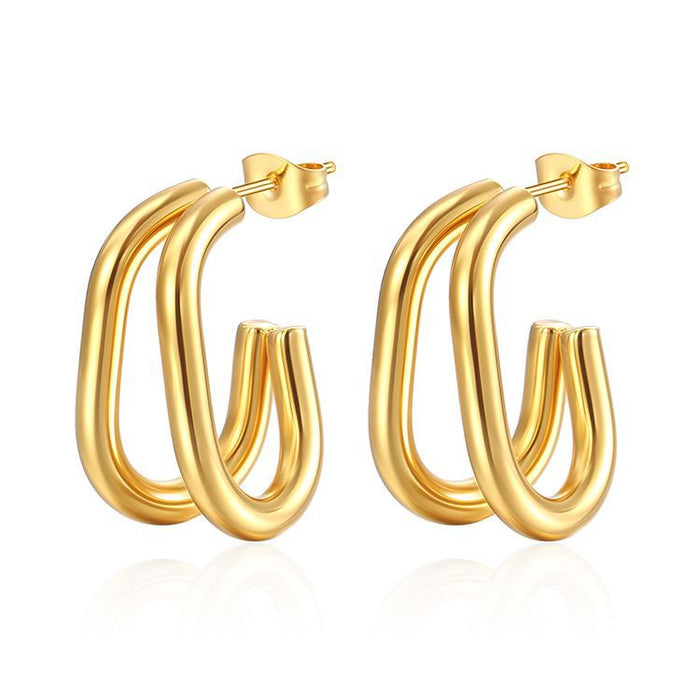 Oval double wire stainless steel earrings temperament gold women's earrings