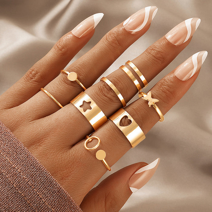 Star Heart Butterfly Geometric Ring 8-piece Set