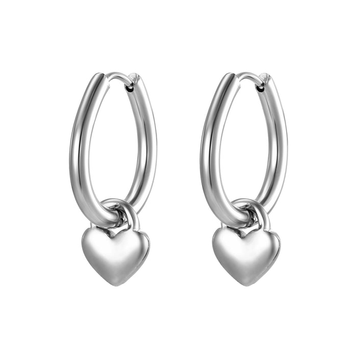 Personalized titanium steel water drop heart pendant ear clip stainless steel earrings