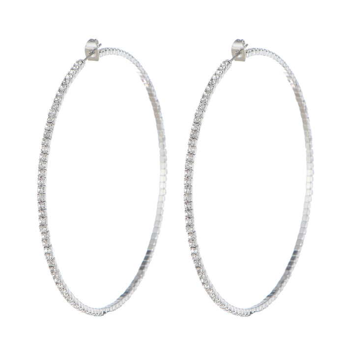 925 Sterling Silver Classic Hoop Earrings - Full Rhinestone Circle for a Stylish Look