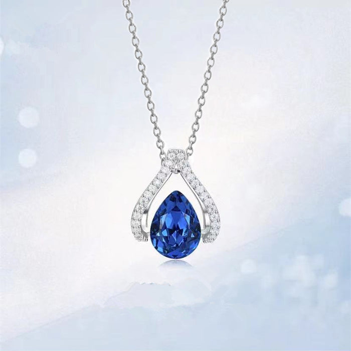 Royal Blue Water Drop Pear Shape Necklace Valentine's Day Gift for Women