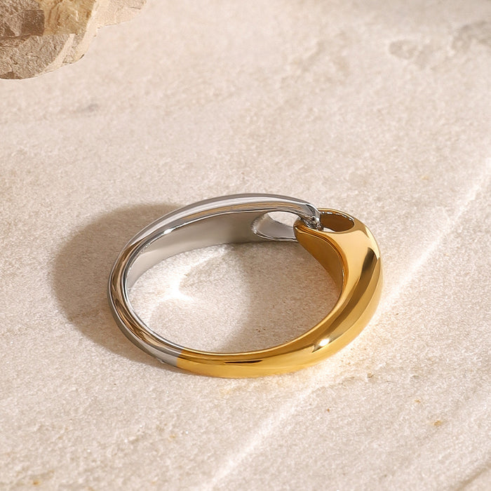 Elegant 18K Gold Plated Stainless Steel Ring with Textured Finish