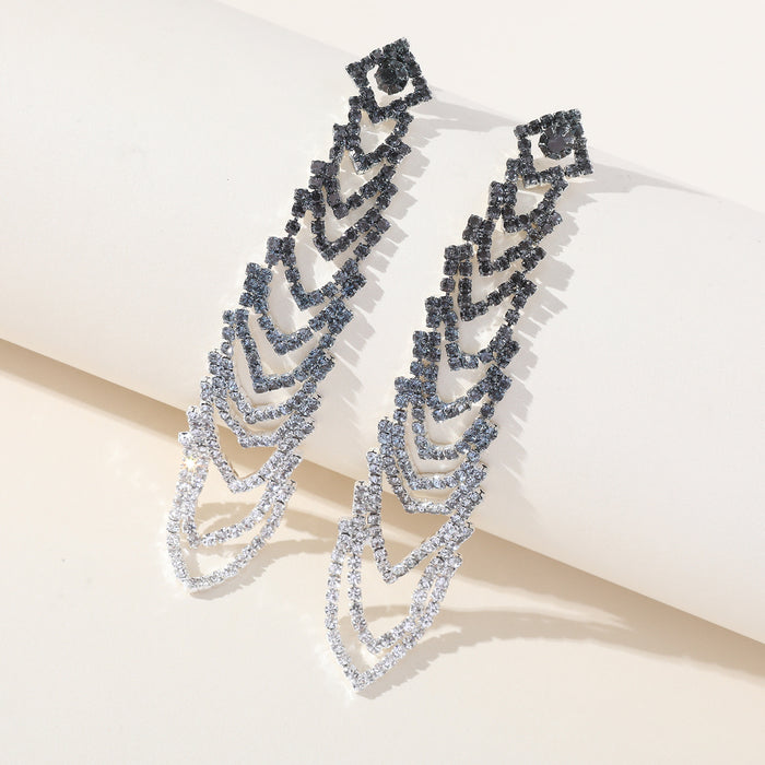 Luxury Gradient Tassel Earrings - Sparkling Rhinestone Dangles for Elegant Gowns