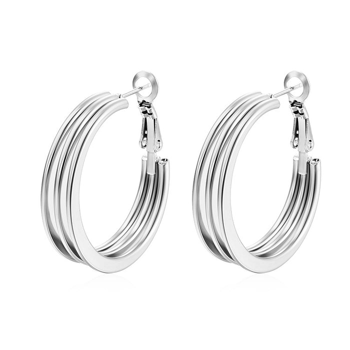 Retro style multi-layer round stainless steel earrings, electroplated 18K women's trendy earrings