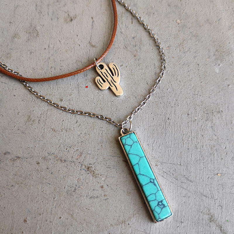 Retro Sunflower Design Double-Layer Necklace with Leather Cord - wallojewerly 