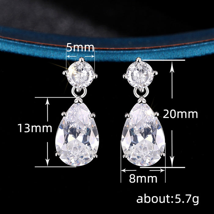 Super sparkling temperament suit teardrop-shaped light luxury earrings and necklaces