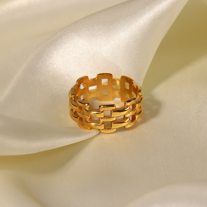 Hollow Design 18K Gold Plated Stainless Steel Ring - Elegant and Adjustable