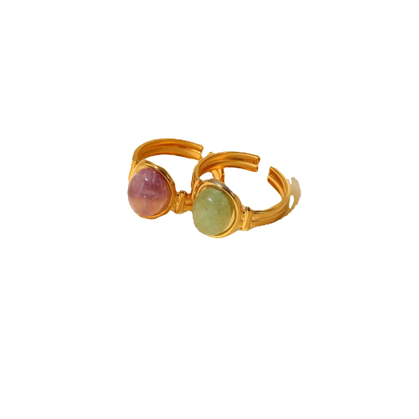 18K Gold Plated Stainless Steel Gemstone Inlaid Open Ring - Trendy Women's Jewelry