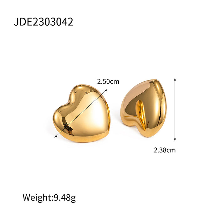 18K Gold Stainless Steel Heart Earrings - Polished Unique Design Jewelry