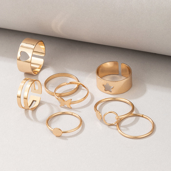 Star Heart Butterfly Geometric Ring 8-piece Set