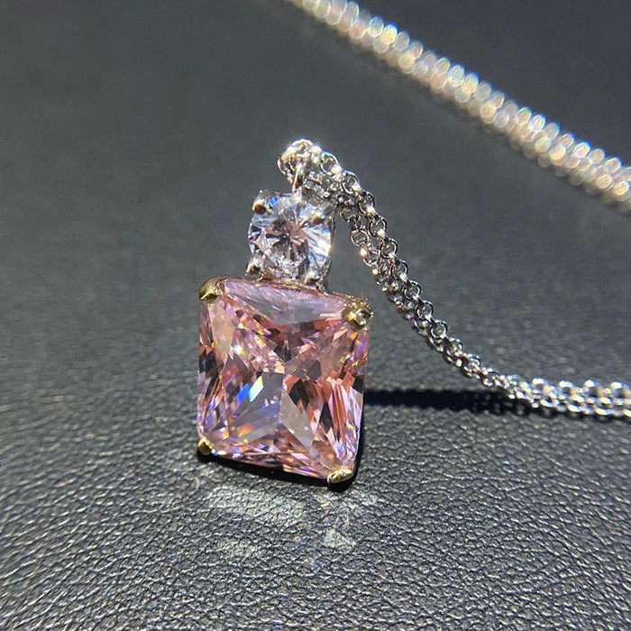 Exquisite peach blossom transfer square pendant necklace