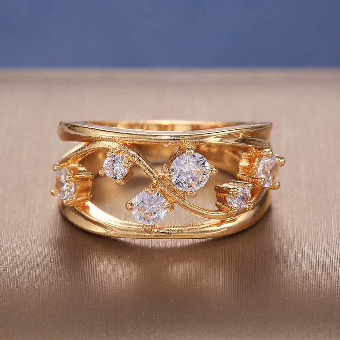 Wave geometric line ring gold zircon women's ring