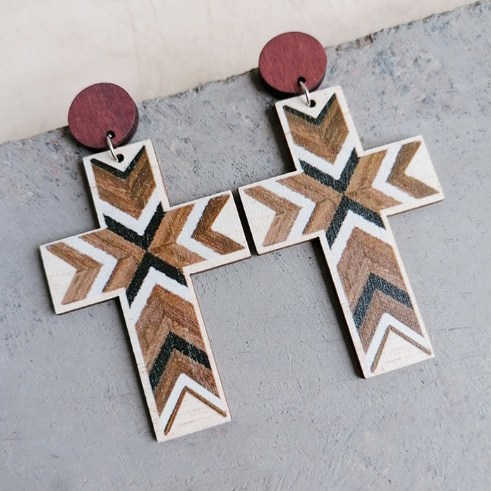 Vintage Cross Earrings with Creative Pattern Design