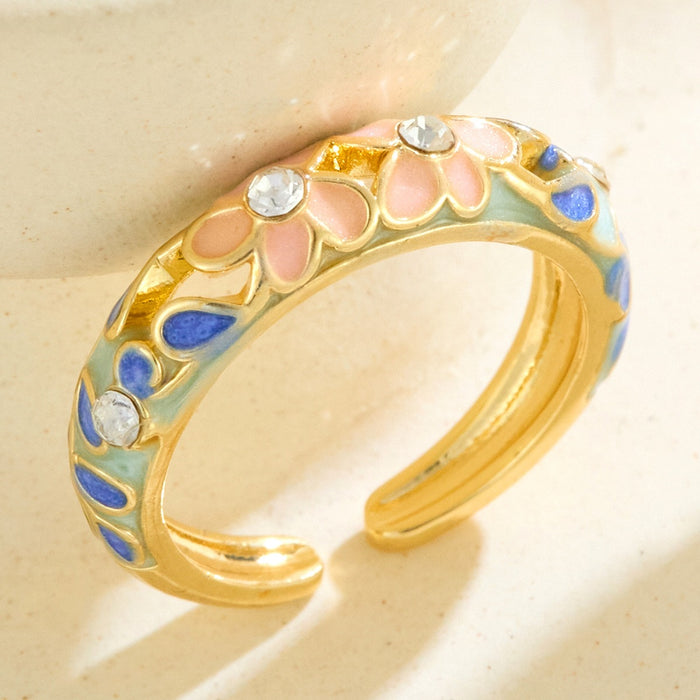 Wholesale dripping flower diamond-encrusted open rings