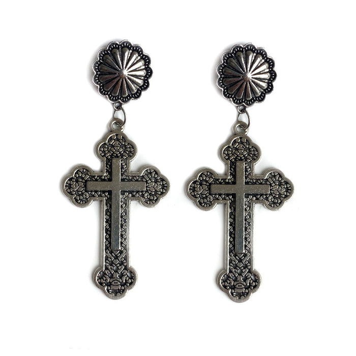 Vintage Cross and Pumpkin Flower Earrings with Turquoise and Alloy Design