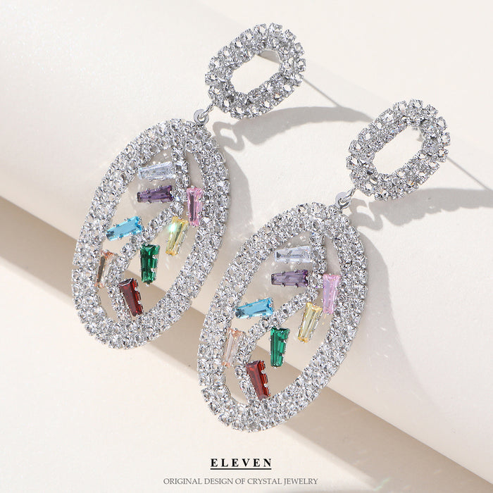 Colorful Zircon Fan Earrings - Heavy Rhinestone Dangles for Fall and Winter