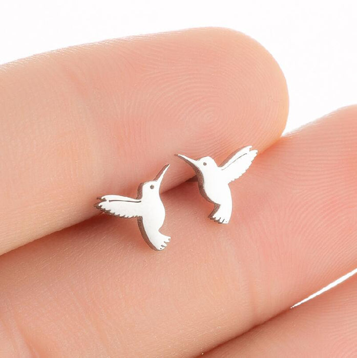 Bird Design Stainless Steel Stud Earrings - Cute and Playful Animal Jewelry for Nature Lovers