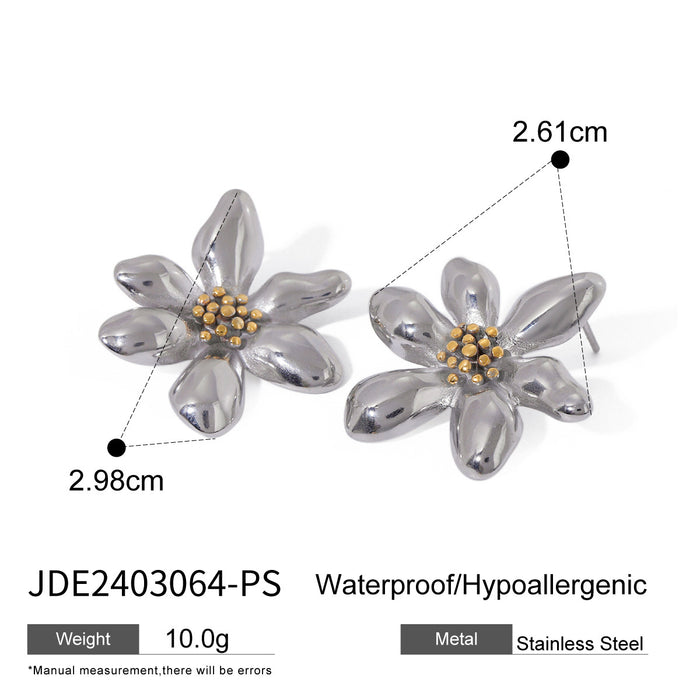 Stainless steel contrast color flower earrings, color matching earrings, no fading earrings