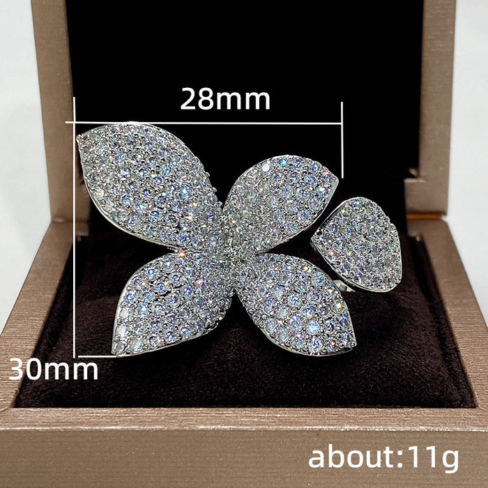 Luxury butterfly ring inlaid with zircon flower open ring for women