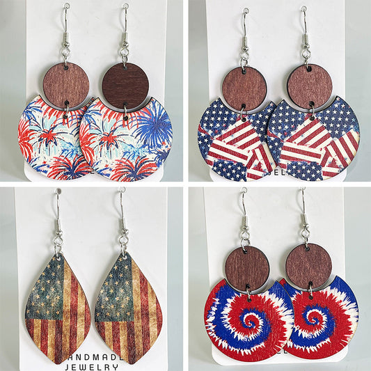 Wooden patriotic Independence Day earrings