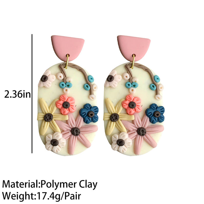 Elegant Geometric Floral Clay Earrings - Handcrafted with Delicate Detailing