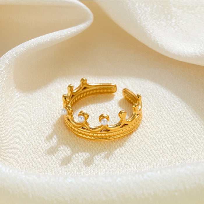 Wholesale 18K gold-plated stainless steel diamond-encrusted crown rings