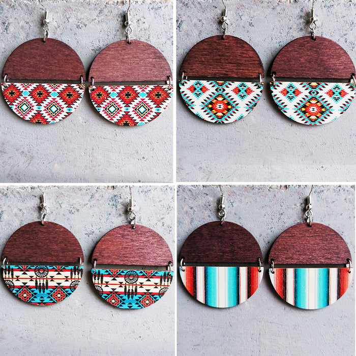 Wooden painted pattern earrings