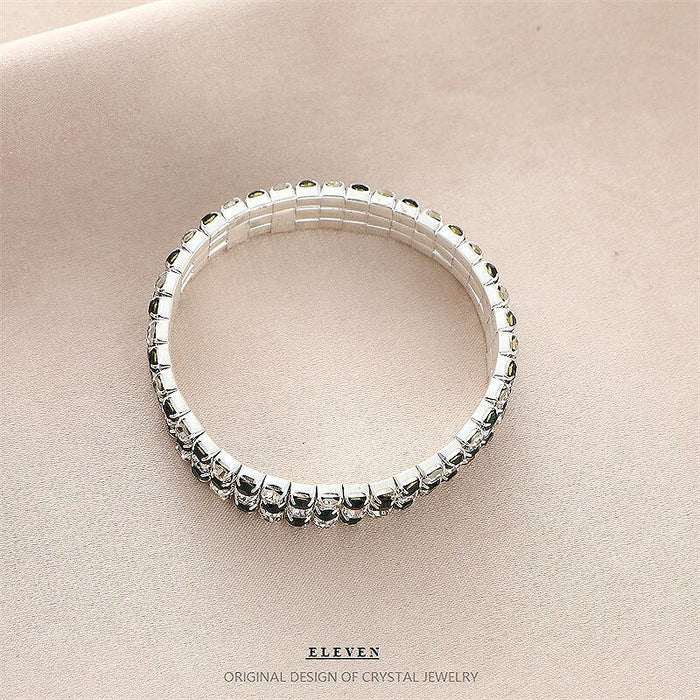 Fashionable Single Row Black and White Rhinestone Elastic Bracelet - Sparkling and Flexible