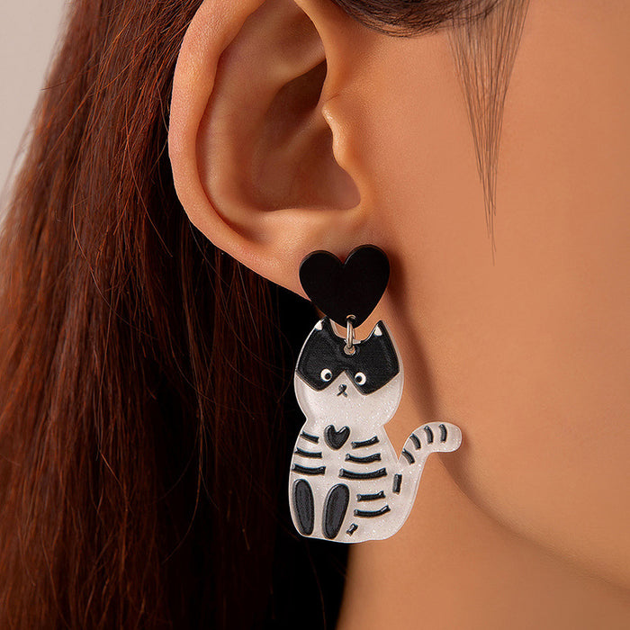 Cartoon cat earrings Halloween lips teeth ghost face earrings