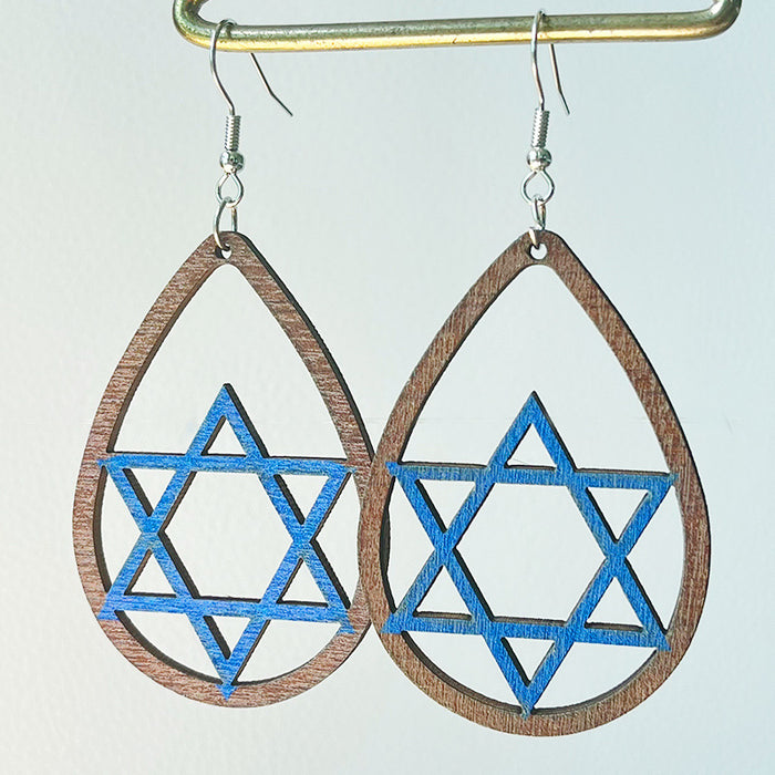 Wooden hexagram earrings