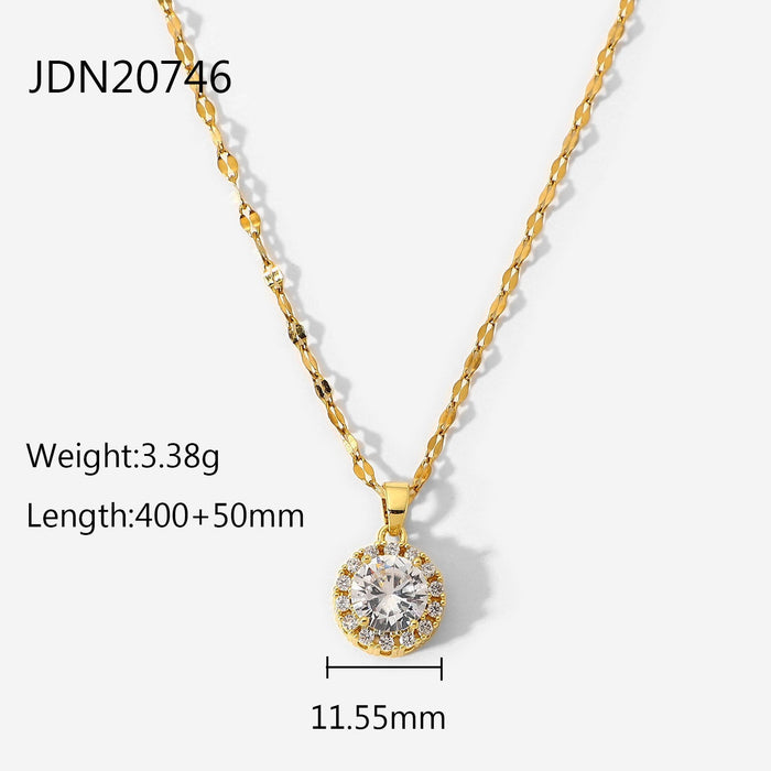 Stainless Steel Gold Plated Square Zirconia Necklace - wallojewerly 