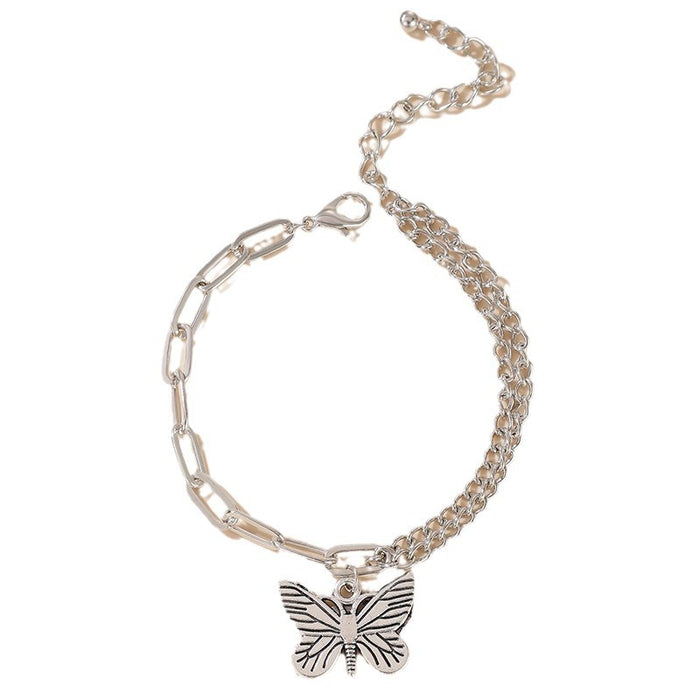 Vintage Butterfly Pendant Single Layer Bracelet with Geometric Charm