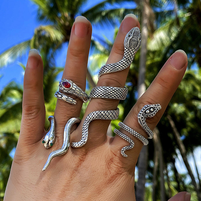 Mushroom Snake Elephant Silver Ring 7-Piece Set