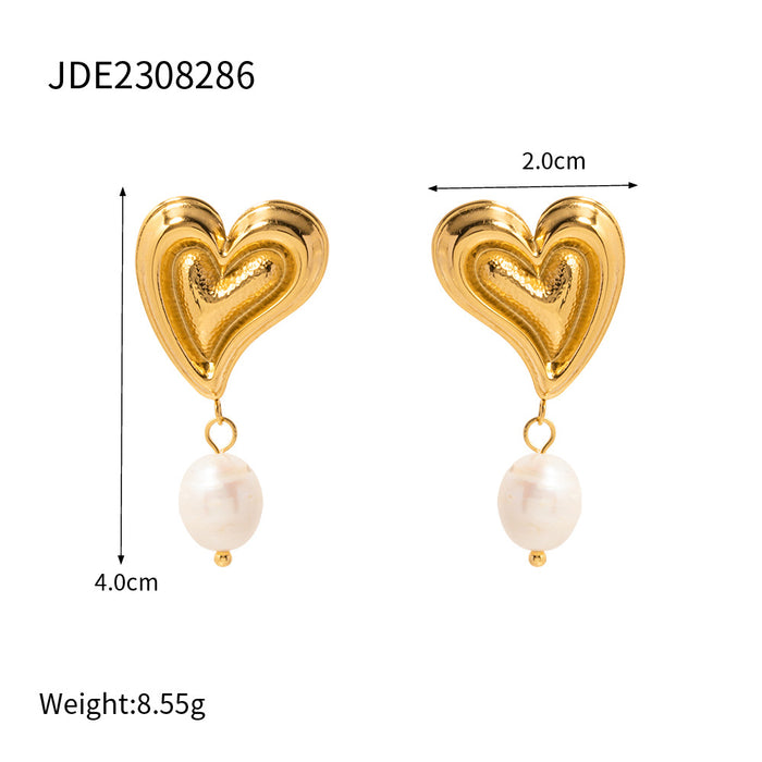 Stainless steel pearl earrings heart earrings earrings 18K titanium steel