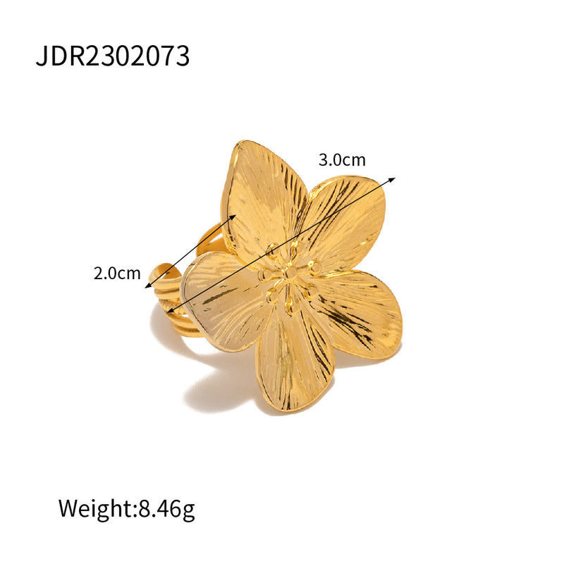 18K Gold Stainless Steel Geometric Zircon Ring - Minimalist and Chic