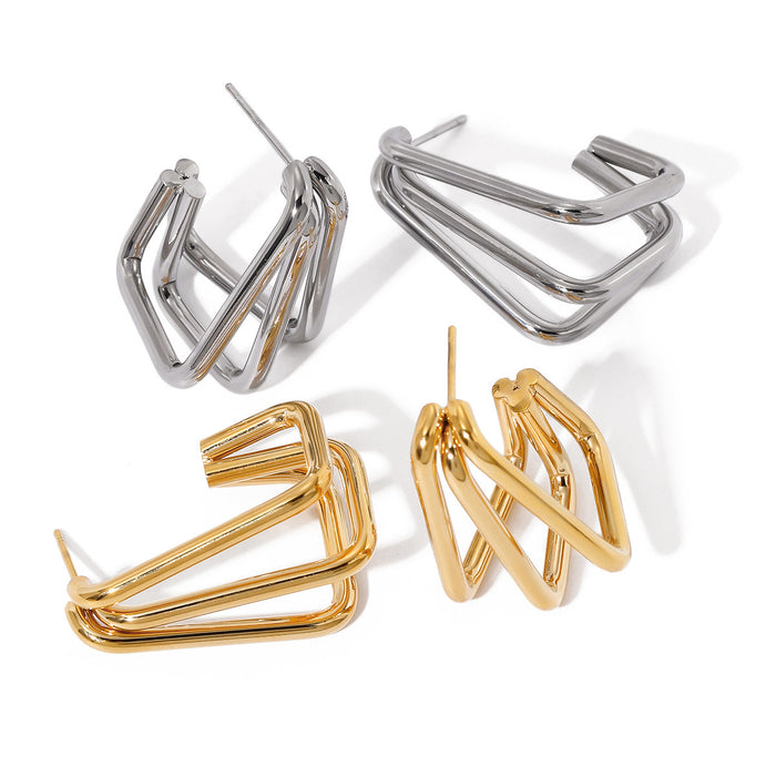 18K Gold Stainless Steel Polished Square Earrings - Geometric Titanium Steel Studs Jewelry