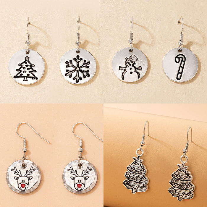 Christmas Tree Elk Snowman Round Ear Hook Earrings