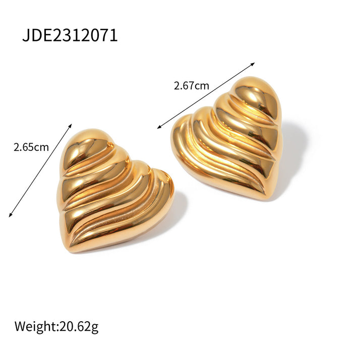 18K Gold Plated Stainless Steel Wavy Heart Earrings - High-End Design Jewelry