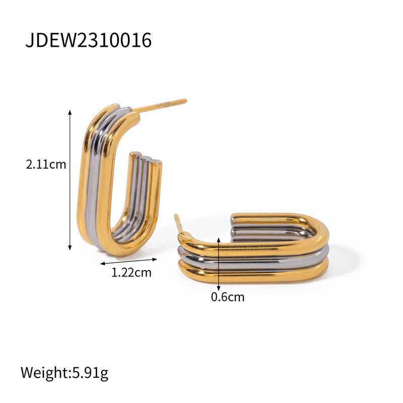 Stainless steel contrast color earrings, titanium steel earrings, no fading - wallojewerly 