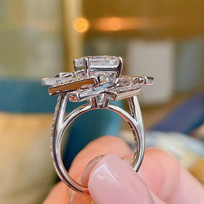 Interwoven rectangular ring ins geometric diamond ring high and low staggered design