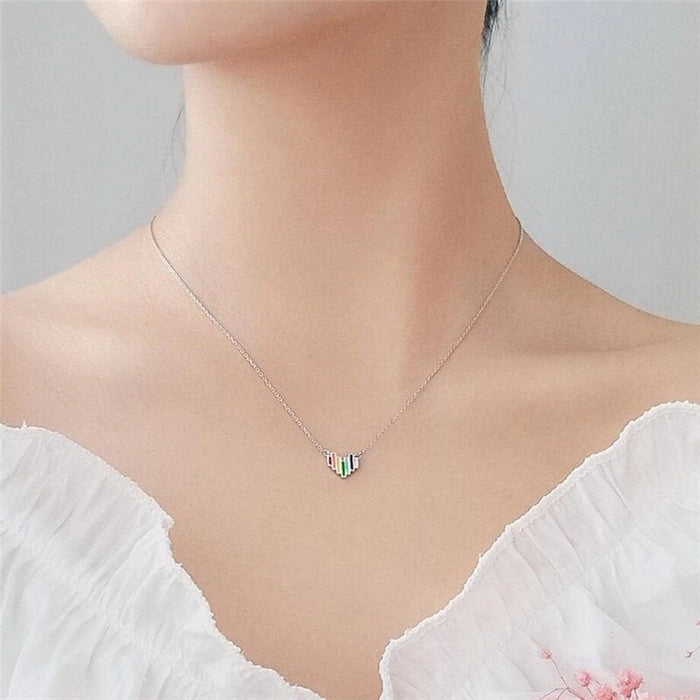 Colorful Rainbow Heart Women's Design Necklace