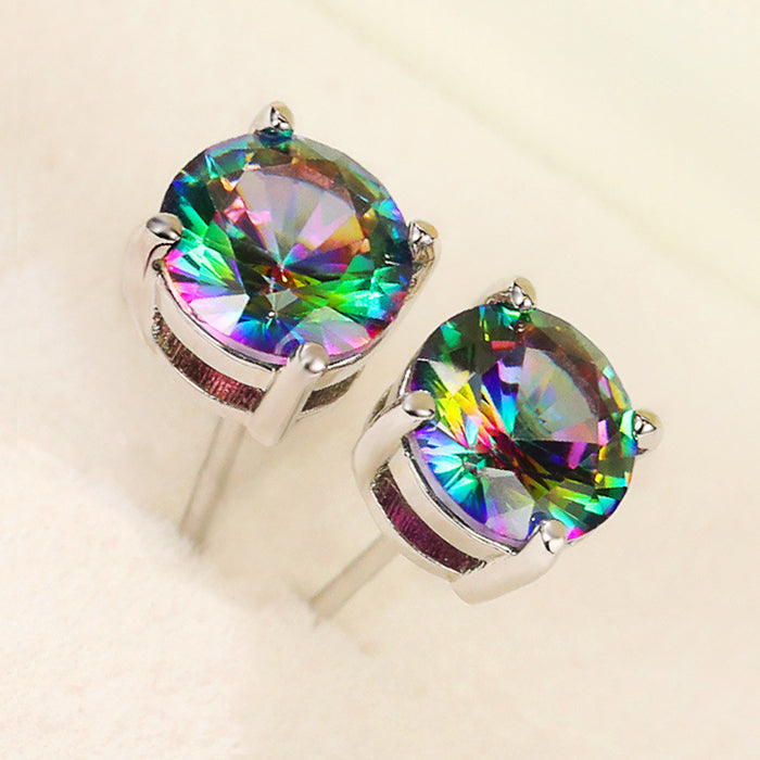 Colored diamond flower zircon earrings for women white gold plated earrings