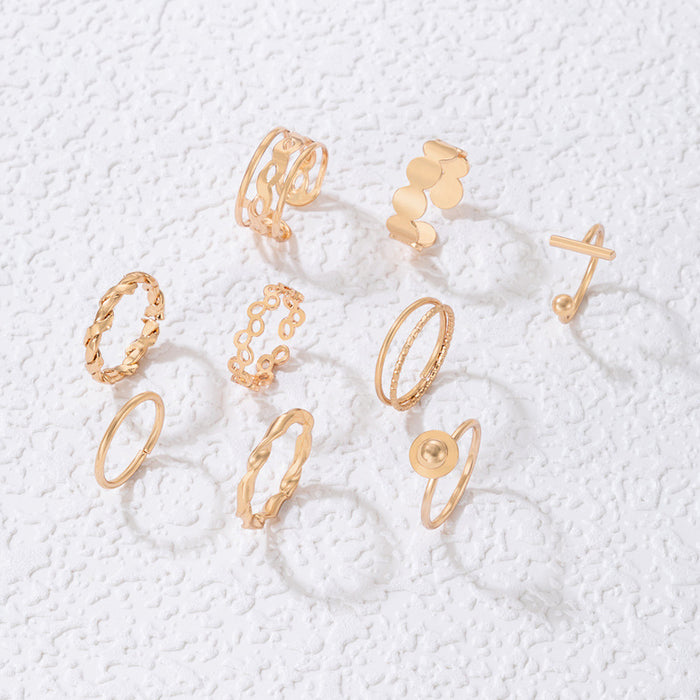 Hollow Geometric Ball Ring Set - 9-Piece Simple Fashion Rings